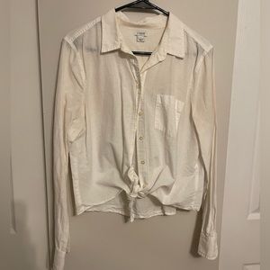 J. Crew white blouse with tie in front, size large.
